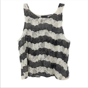 TopShop Lace Tank Top Ivory & Black Stripe Sheer Sleeveless Shell Women’s Size 4